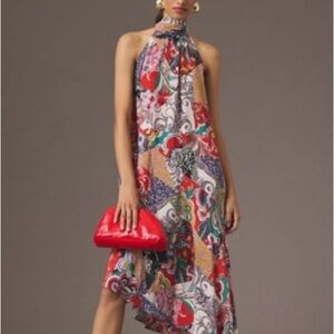 Anthropologie Red and White Asymmetrical Sundress